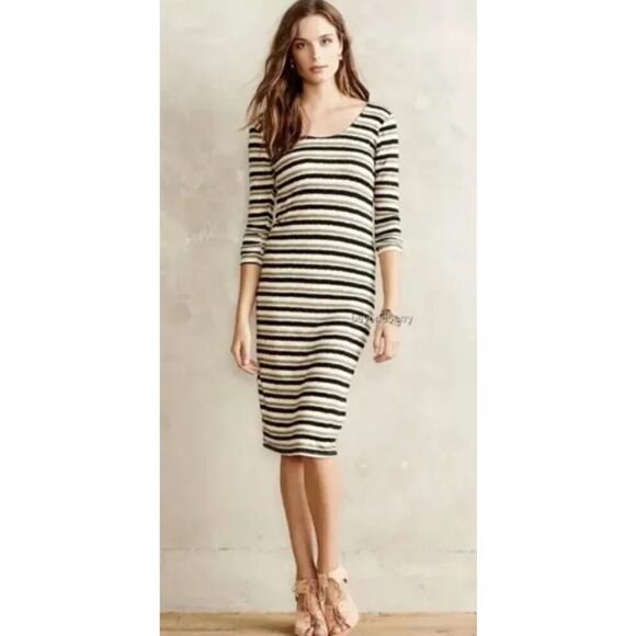 Anthropologie Dolan Left Coast Women’s Prita Striped Bodycon Midi Dress Sz L - Picture 1 of 10